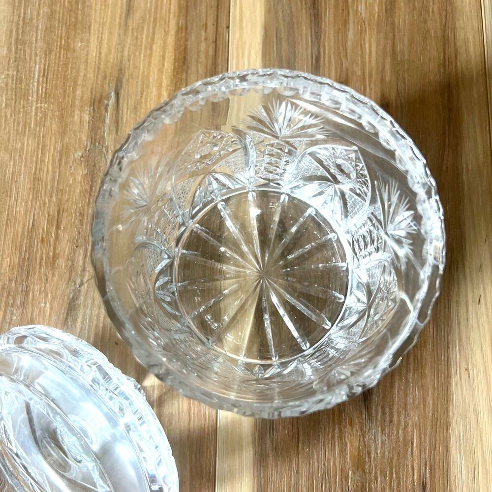 Vintage Mid Century Modern St George Lead Crystal Biscuit Barrel Candy Jar Dish - Picture 6 of 7